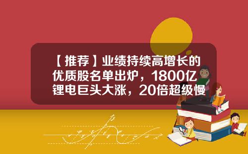 【推荐】业绩持续高增长的优质股名单出炉，1800亿锂电巨头大涨，20倍超级慢牛股现身（名单）-哪个股票资讯最快好找工作