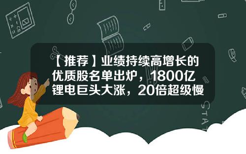【推荐】业绩持续高增长的优质股名单出炉，1800亿锂电巨头大涨，20倍超级慢牛股现身（名单）-最佳股票资讯
