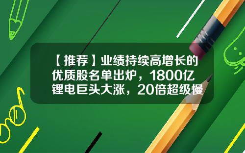 【推荐】业绩持续高增长的优质股名单出炉，1800亿锂电巨头大涨，20倍超级慢牛股现身（名单）-最及时的股票资讯