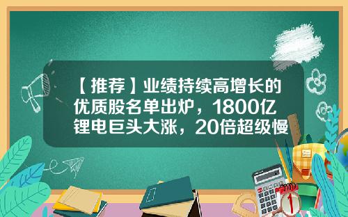 【推荐】业绩持续高增长的优质股名单出炉，1800亿锂电巨头大涨，20倍超级慢牛股现身（名单）-最好的股票资讯是哪个