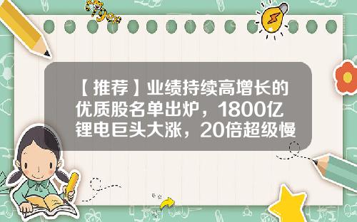 【推荐】业绩持续高增长的优质股名单出炉，1800亿锂电巨头大涨，20倍超级慢牛股现身（名单）-热门的股票资讯