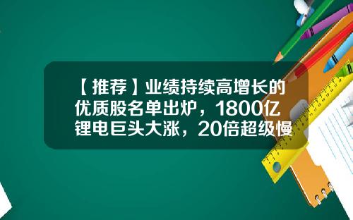 【推荐】业绩持续高增长的优质股名单出炉，1800亿锂电巨头大涨，20倍超级慢牛股现身（名单）-股票资讯最快