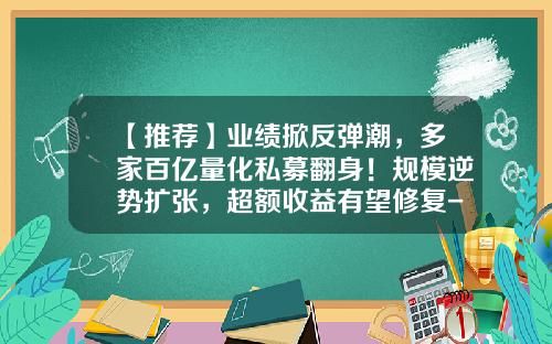 【推荐】业绩掀反弹潮，多家百亿量化私募翻身！规模逆势扩张，超额收益有望修复-私募基金利润