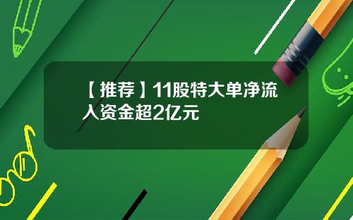 【推荐】11股特大单净流入资金超2亿元