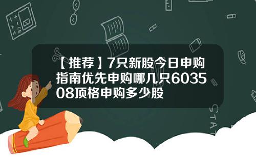 【推荐】7只新股今日申购指南优先申购哪几只603508顶格申购多少股