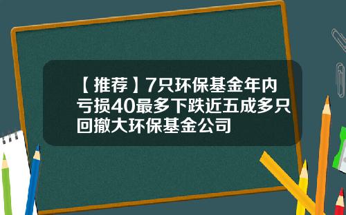 【推荐】7只环保基金年内亏损40最多下跌近五成多只回撤大环保基金公司