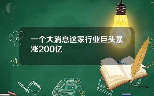 一个大消息这家行业巨头暴涨200亿