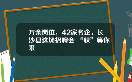 万余岗位，42家名企，长沙县这场招聘会 “职”等你来
