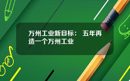 万州工业新目标： 五年再造一个万州工业