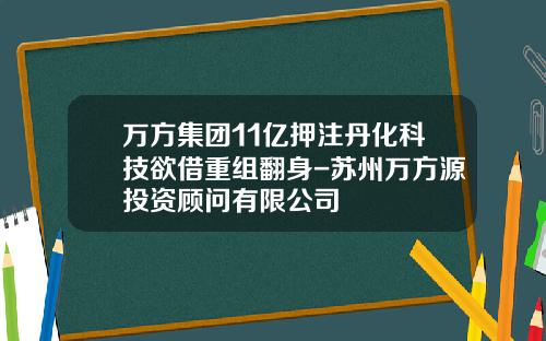 万方集团11亿押注丹化科技欲借重组翻身-苏州万方源投资顾问有限公司