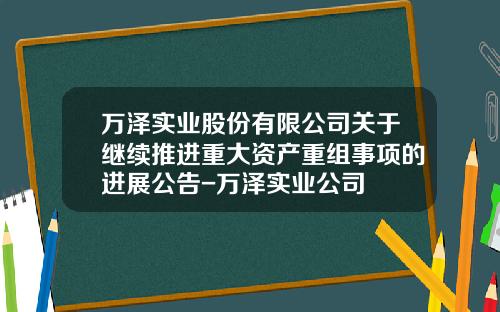 万泽实业股份有限公司关于继续推进重大资产重组事项的进展公告-万泽实业公司