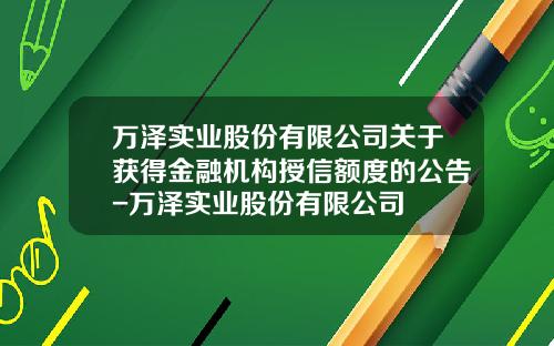 万泽实业股份有限公司关于获得金融机构授信额度的公告-万泽实业股份有限公司