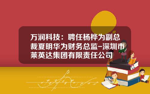 万润科技：聘任杨桦为副总裁夏明华为财务总监-深圳市莱英达集团有限责任公司