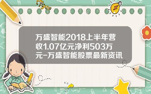 万盛智能2018上半年营收1.07亿元净利503万元-万盛智能股票最新资讯
