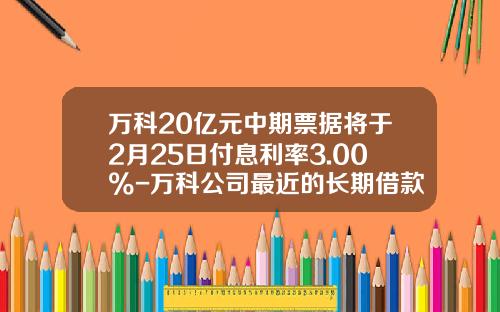 万科20亿元中期票据将于2月25日付息利率3.00%-万科公司最近的长期借款利率是多少
