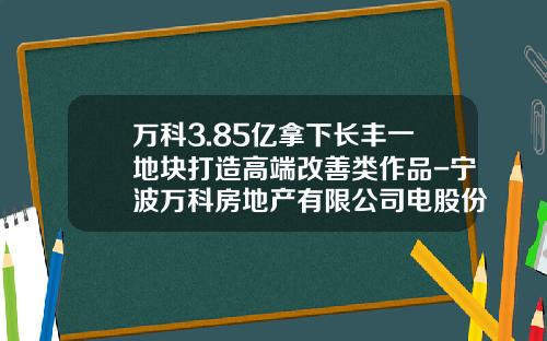 万科3.85亿拿下长丰一地块打造高端改善类作品-宁波万科房地产有限公司电股份