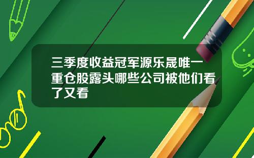 三季度收益冠军源乐晟唯一重仓股露头哪些公司被他们看了又看