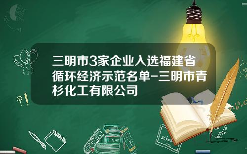 三明市3家企业入选福建省循环经济示范名单-三明市青杉化工有限公司