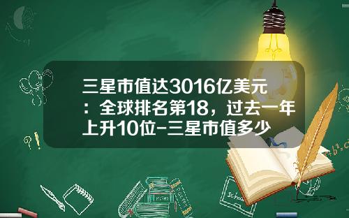三星市值达3016亿美元：全球排名第18，过去一年上升10位-三星市值多少