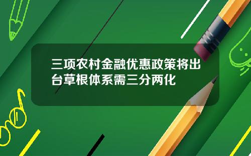 三项农村金融优惠政策将出台草根体系需三分两化