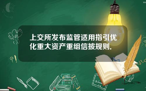 上交所发布监管适用指引优化重大资产重组信披规则.