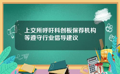 上交所呼吁科创板保荐机构等遵守行业倡导建议