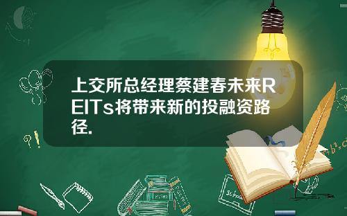 上交所总经理蔡建春未来REITs将带来新的投融资路径.