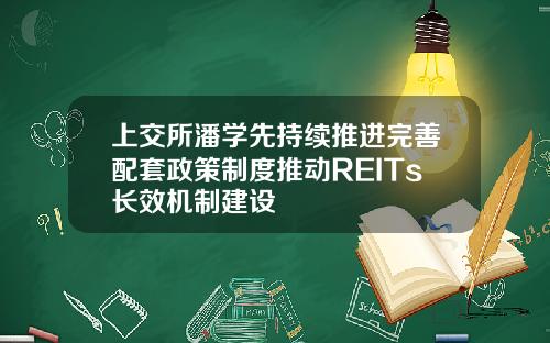 上交所潘学先持续推进完善配套政策制度推动REITs长效机制建设