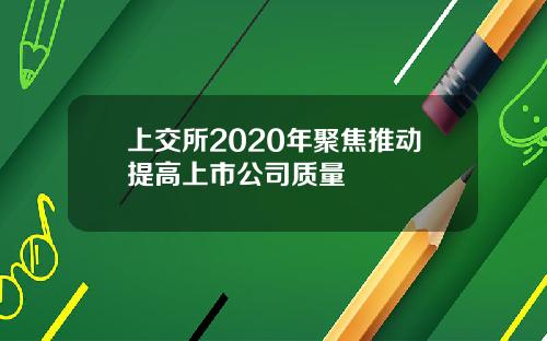 上交所2020年聚焦推动提高上市公司质量