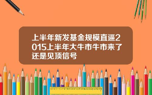 上半年新发基金规模直逼2015上半年大牛市牛市来了还是见顶信号