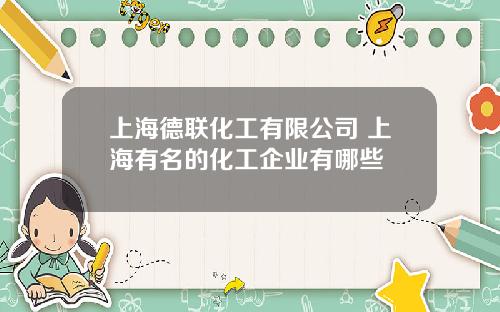 上海德联化工有限公司 上海有名的化工企业有哪些
