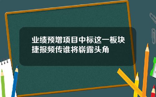 业绩预增项目中标这一板块捷报频传谁将崭露头角