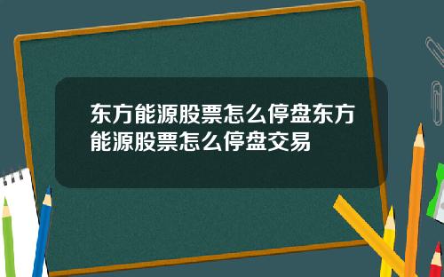 东方能源股票怎么停盘东方能源股票怎么停盘交易