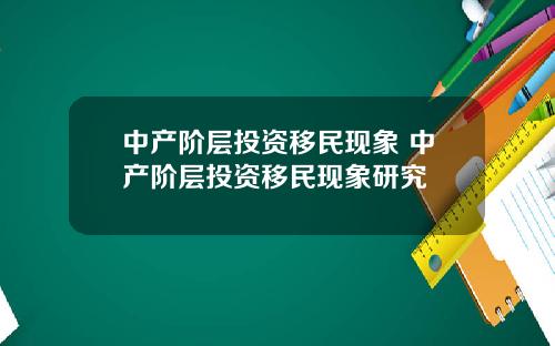 中产阶层投资移民现象 中产阶层投资移民现象研究