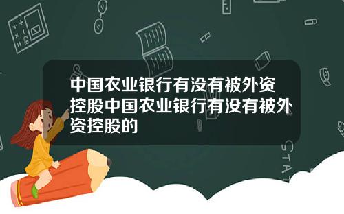 中国农业银行有没有被外资控股中国农业银行有没有被外资控股的