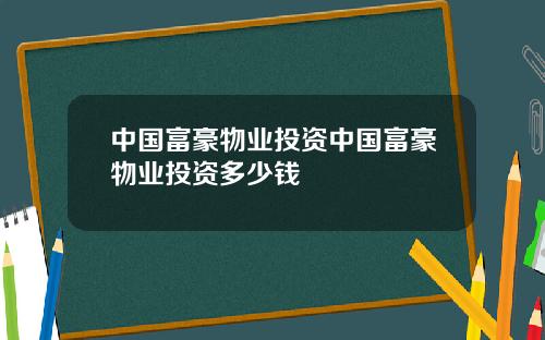 中国富豪物业投资中国富豪物业投资多少钱