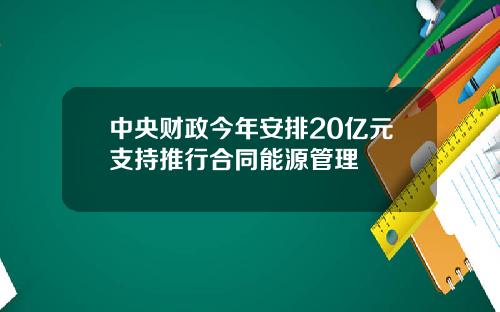 中央财政今年安排20亿元支持推行合同能源管理