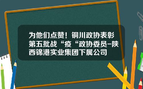 为他们点赞！铜川政协表彰第五批战“疫“政协委员-陕西锦港实业集团下属公司