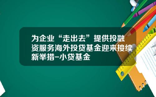 为企业“走出去”提供投融资服务海外投贷基金迎来接续新举措-小贷基金
