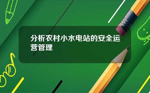 分析农村小水电站的安全运营管理