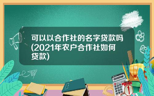 可以以合作社的名字贷款吗(2021年农户合作社如何贷款)