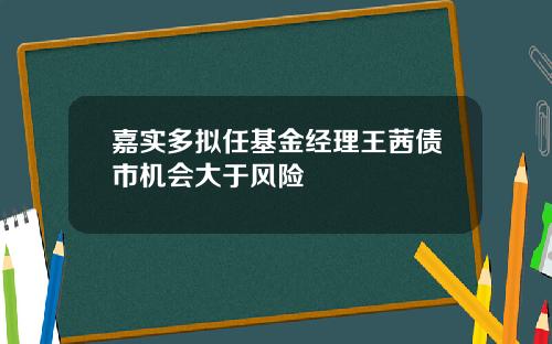 嘉实多拟任基金经理王茜债市机会大于风险