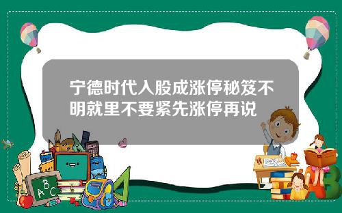 宁德时代入股成涨停秘笈不明就里不要紧先涨停再说