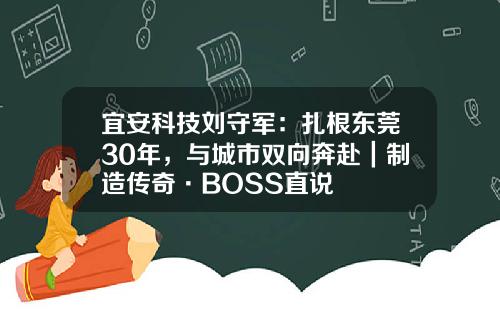 宜安科技刘守军：扎根东莞30年，与城市双向奔赴｜制造传奇·BOSS直说