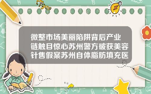 微整市场美丽陷阱背后产业链触目惊心苏州警方破获美容针售假案苏州自体脂肪填充医院