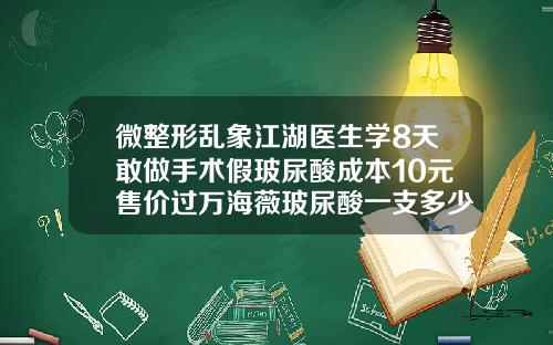微整形乱象江湖医生学8天敢做手术假玻尿酸成本10元售价过万海薇玻尿酸一支多少钱啊