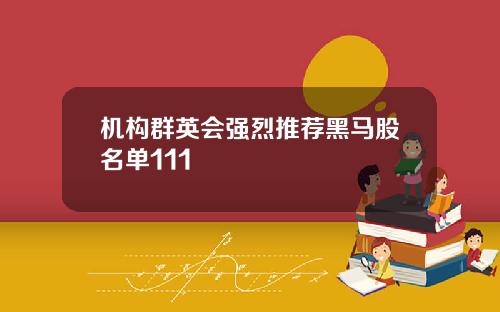机构群英会强烈推荐黑马股名单111