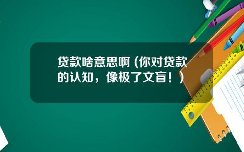 贷款啥意思啊 (你对贷款的认知，像极了文盲！)