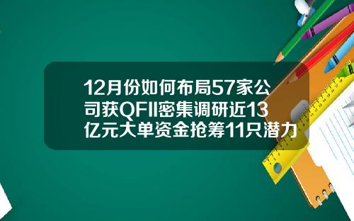 12月份如何布局57家公司获QFII密集调研近13亿元大单资金抢筹11只潜力股