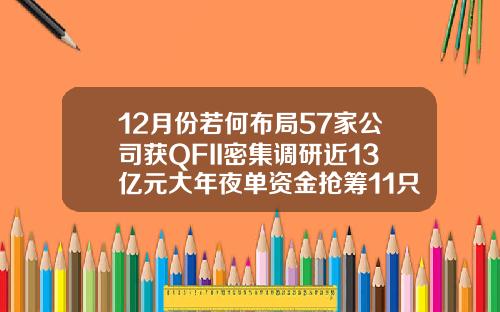 12月份若何布局57家公司获QFII密集调研近13亿元大年夜单资金抢筹11只潜力股